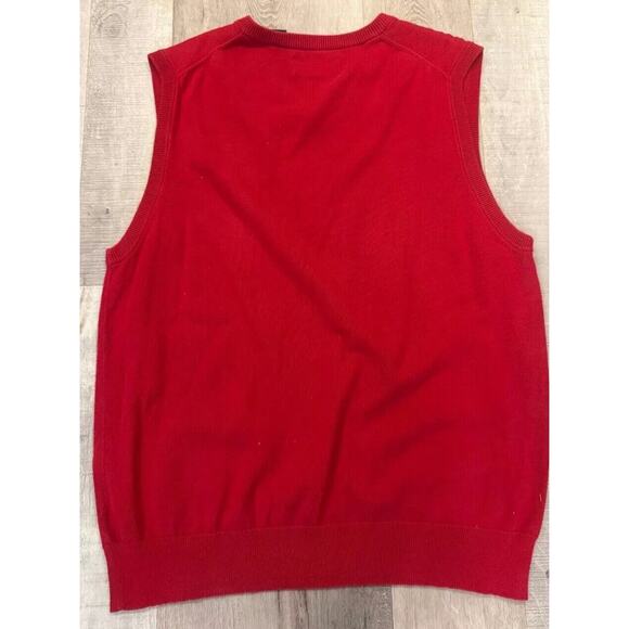 Chaps Sweater Vest Mens Medium Red Knitted Sleeveless Slim Fit V Neck Pullover - Picture 6 of 6